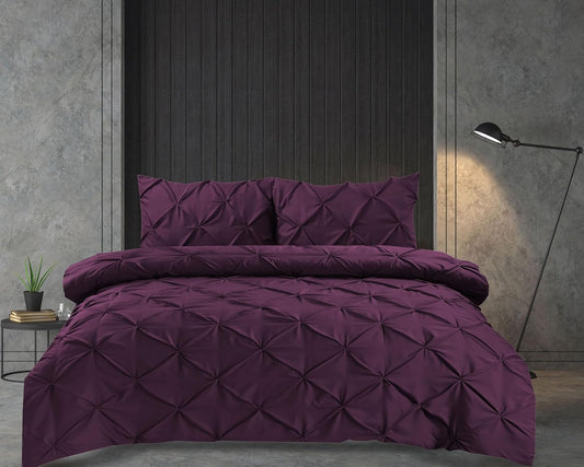 Pintuck Duvet Cover Set Pinch Pleat Soft Microfiber Quilt Cover - 3Pcs