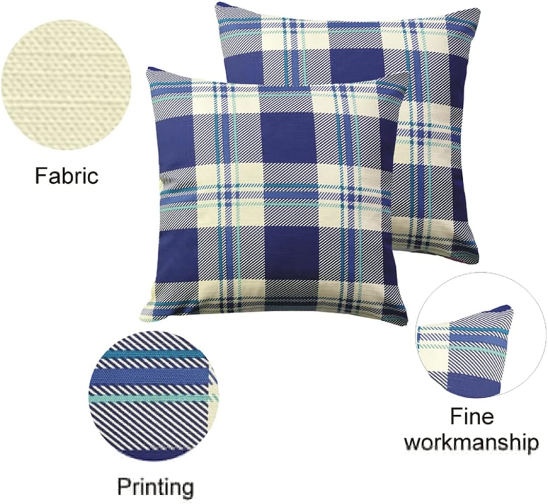 Cushion Cover Pack of 4 Blue Check Cushion 100% Cotton