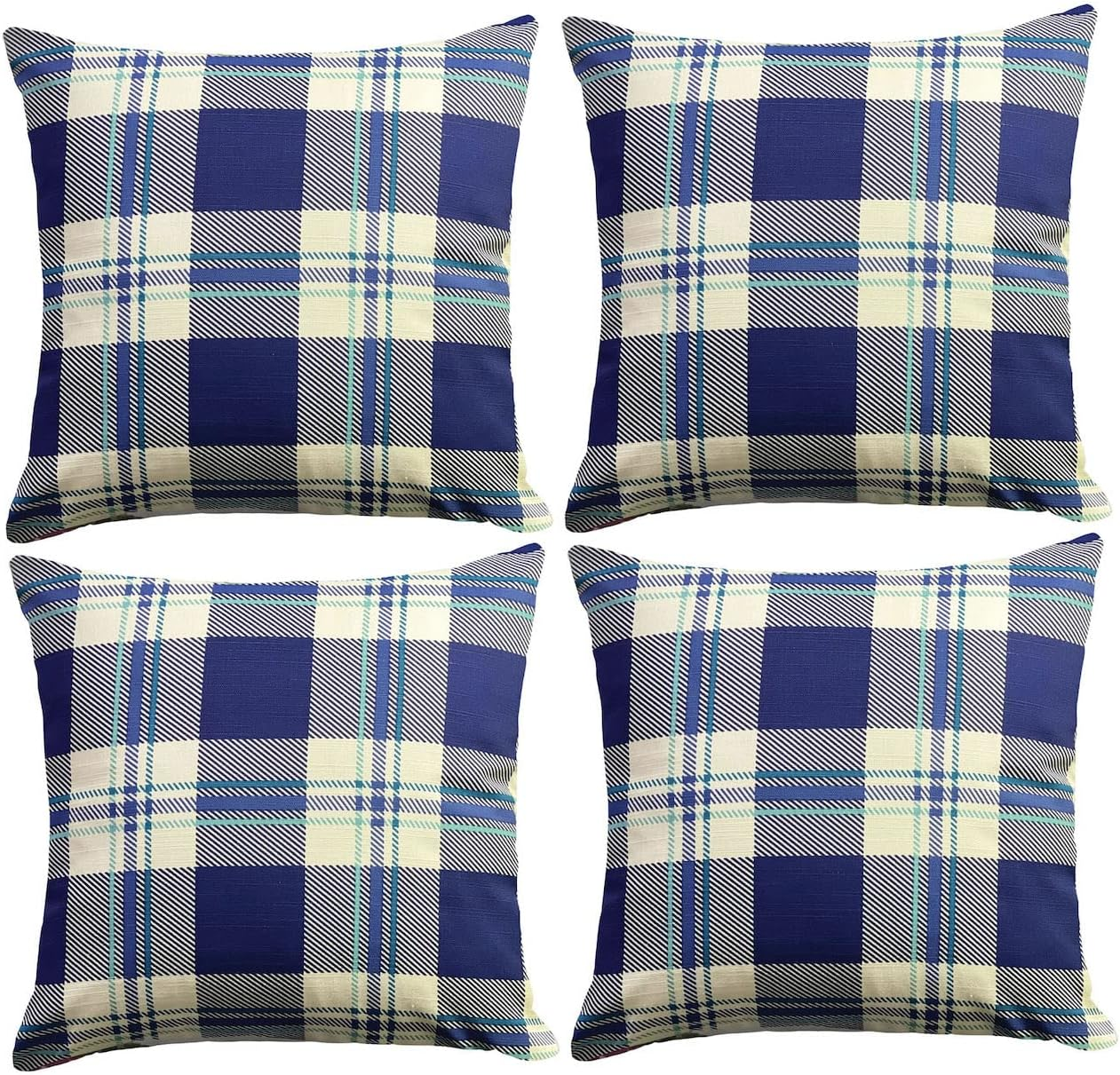 Cushion Cover Pack of 4 Blue Check Cushion 100% Cotton