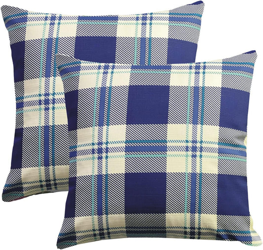 Cushion Cover Pack of 4 Blue Check Cushion 100% Cotton