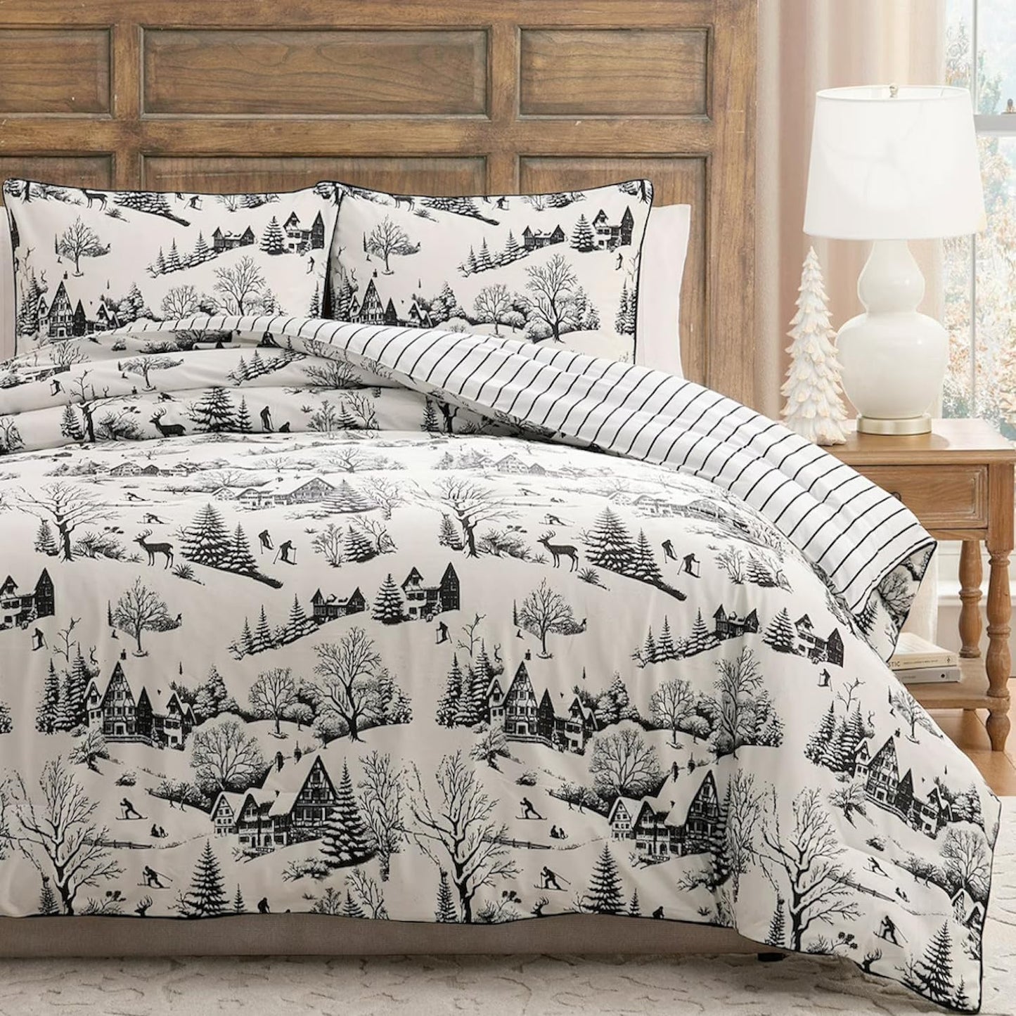 Coverless Printed Aurora Black Velvet Reversible Comforter Set - 3-Pieces , 10.5 Tog