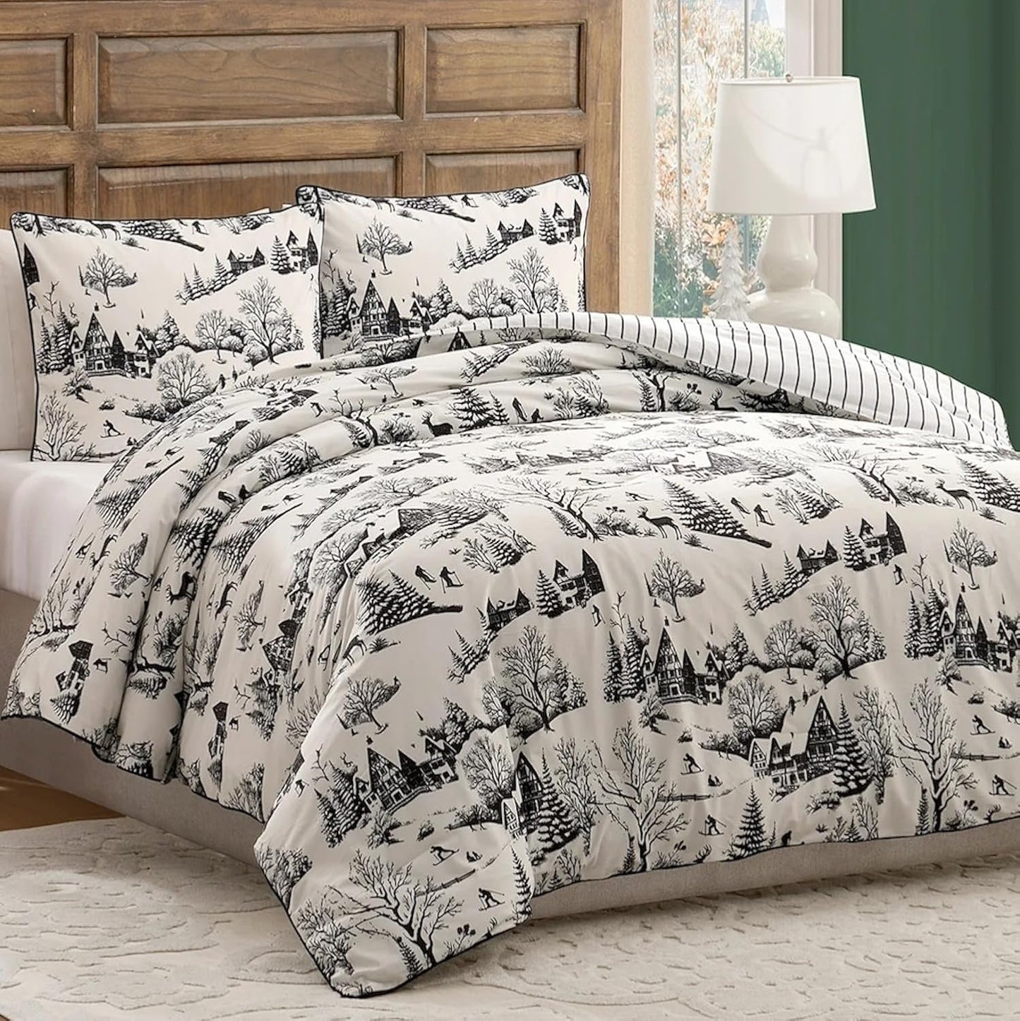 Coverless Printed Aurora Black Velvet Reversible Comforter Set - 3-Pieces , 10.5 Tog