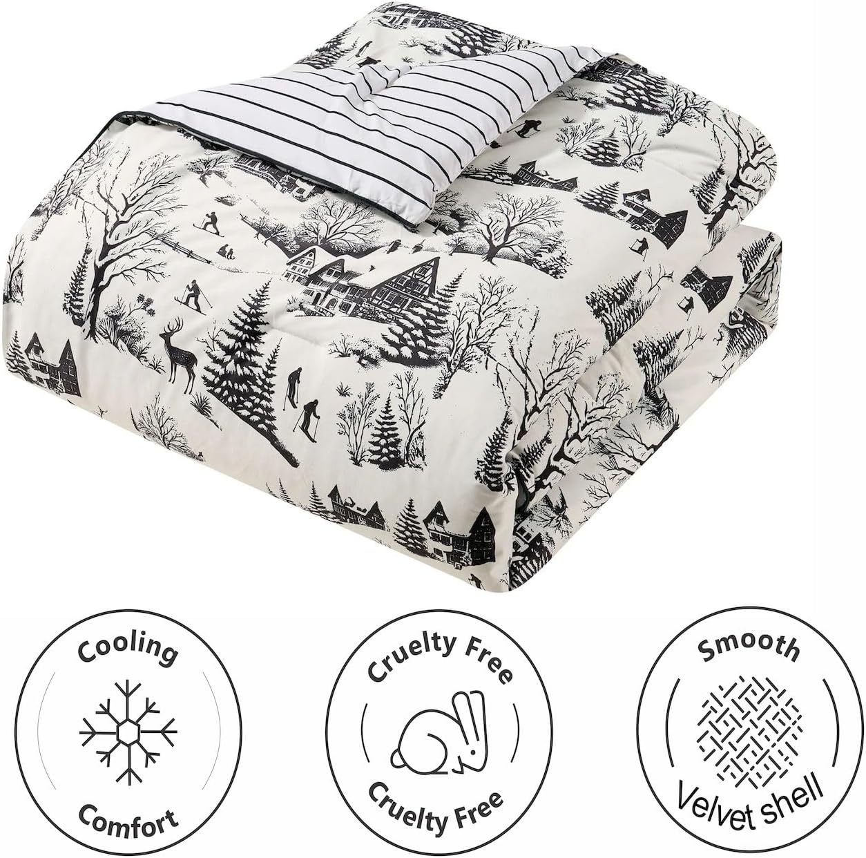 Coverless Printed Aurora Black Velvet Reversible Comforter Set - 3-Pieces , 10.5 Tog