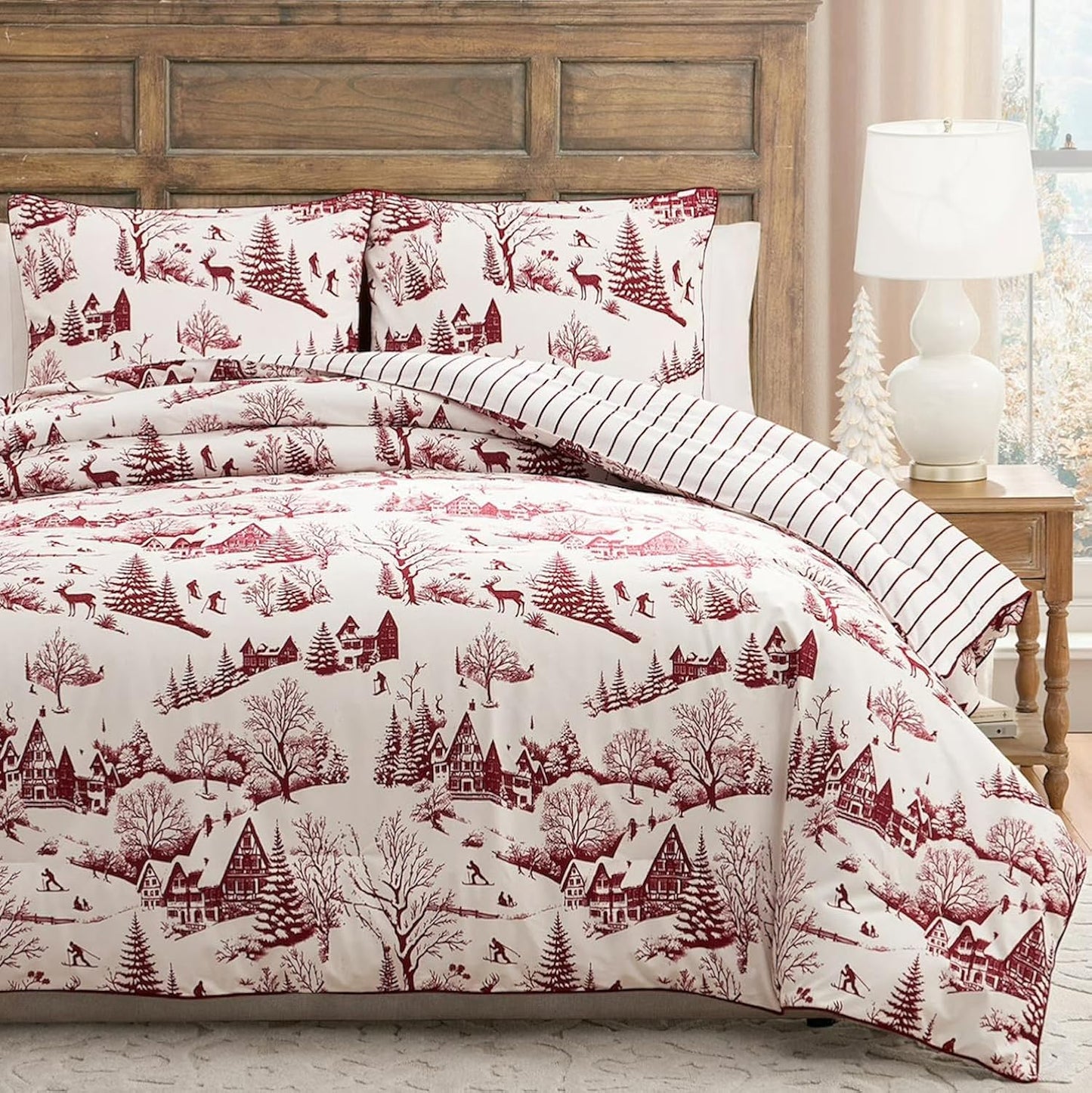 Coverless Printed Aurora Red Velvet Reversible Comforter Set - 3-Pieces , 10.5 Tog