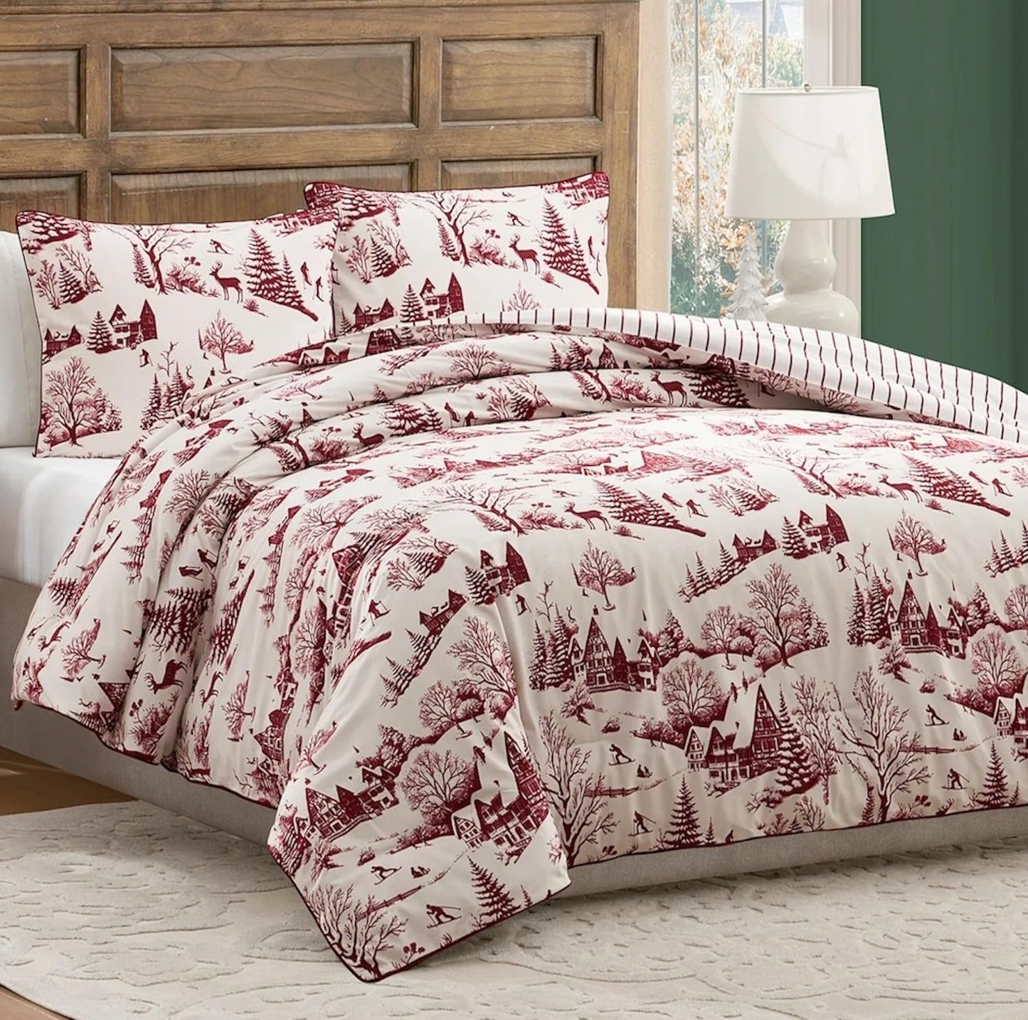 Coverless Printed Aurora Red Velvet Reversible Comforter Set - 3-Pieces , 10.5 Tog