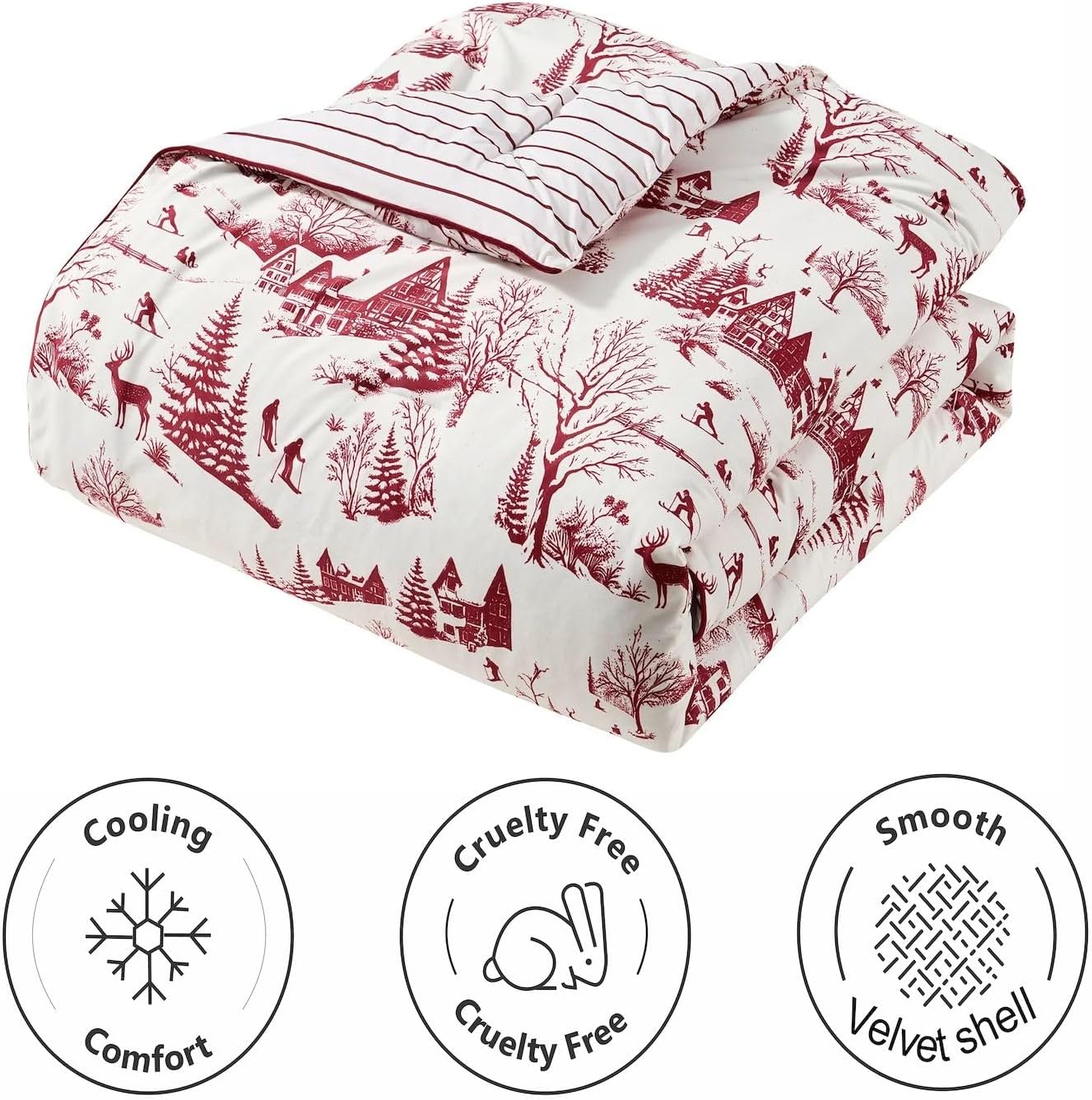 Coverless Printed Aurora Red Velvet Reversible Comforter Set - 3-Pieces , 10.5 Tog