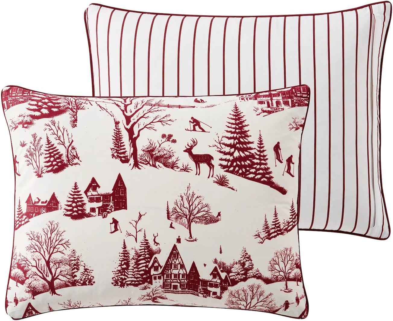Coverless Printed Aurora Red Velvet Reversible Comforter Set - 3-Pieces , 10.5 Tog