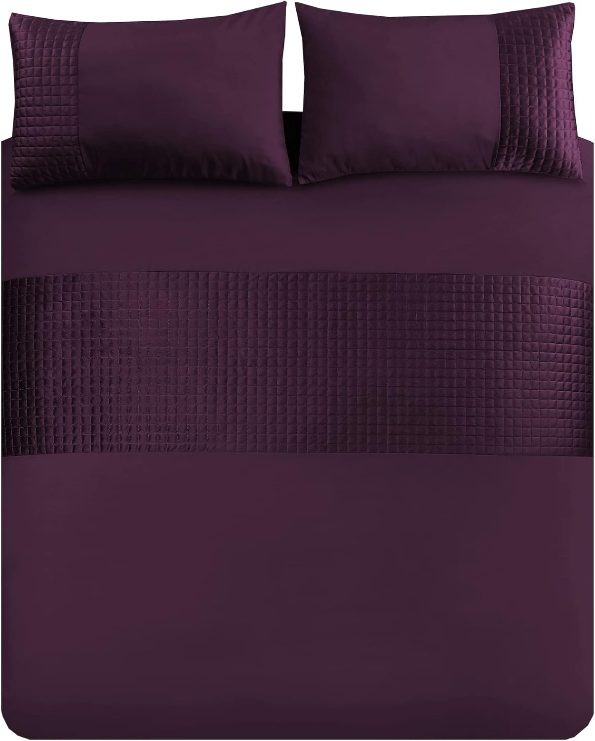 Velvet Band Quilt Cover Set Soft Microfiber with Quilted Square - 3Pcs