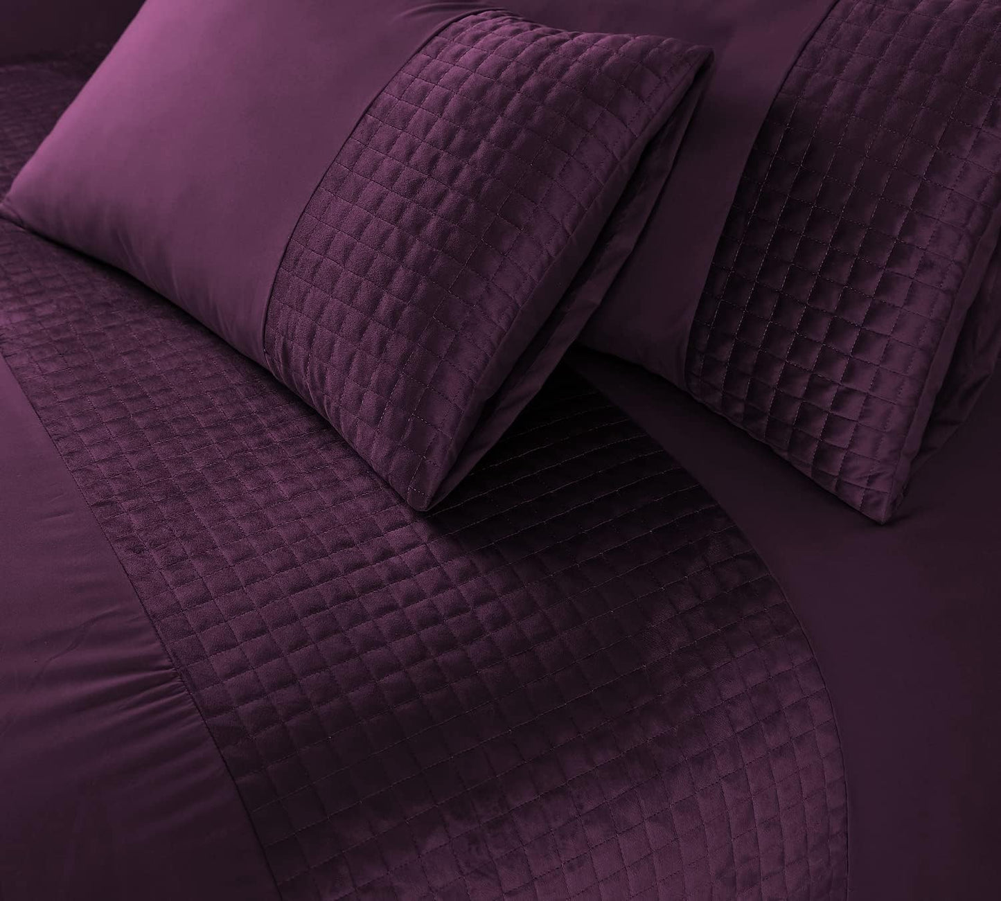 Velvet Band Quilt Cover Set Soft Microfiber with Quilted Square - 3Pcs