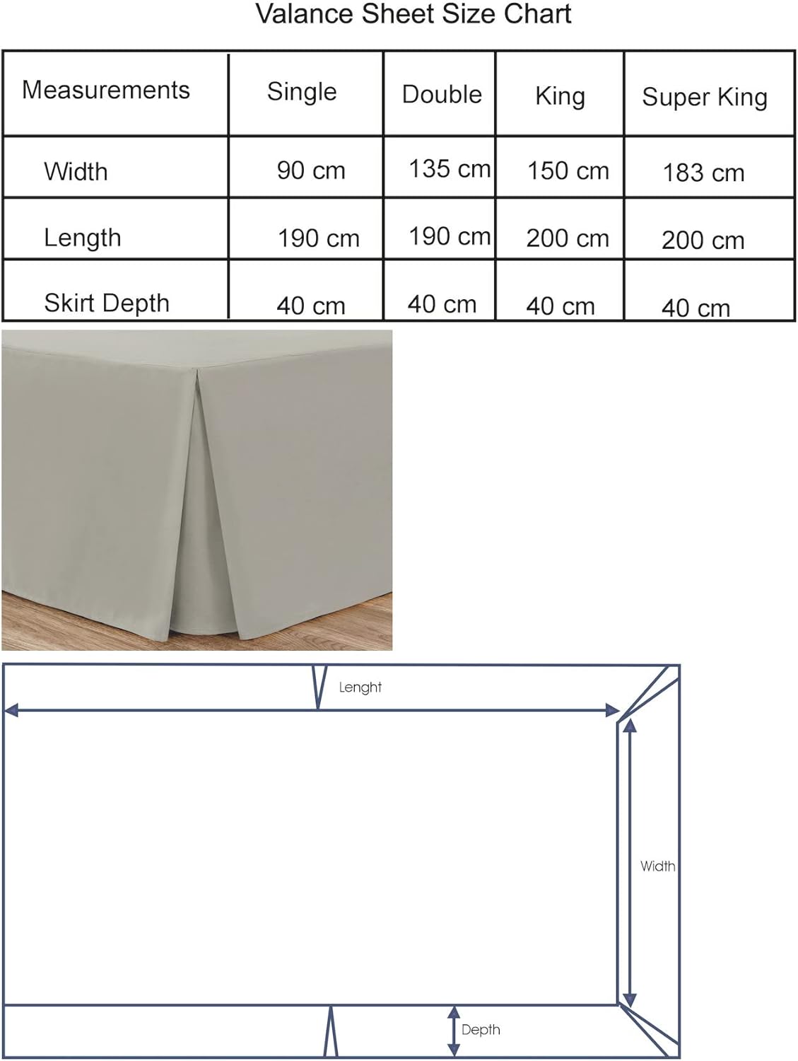 Box Pleated Base Valance Sheet Microfiber Soft Brushed