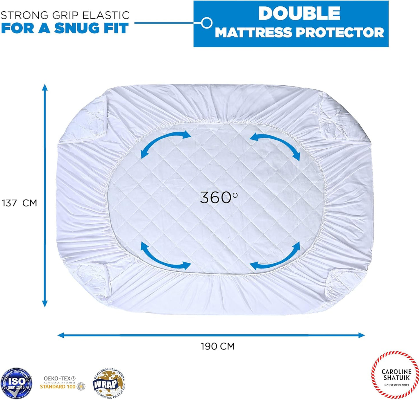 Quilted Mattress Protector 137x190 cm Deep up to 40cm Breathable, Hypoallergenic