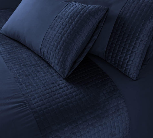 Velvet Band Quilt Cover Set Soft Microfiber with Quilted Square - 3Pcs