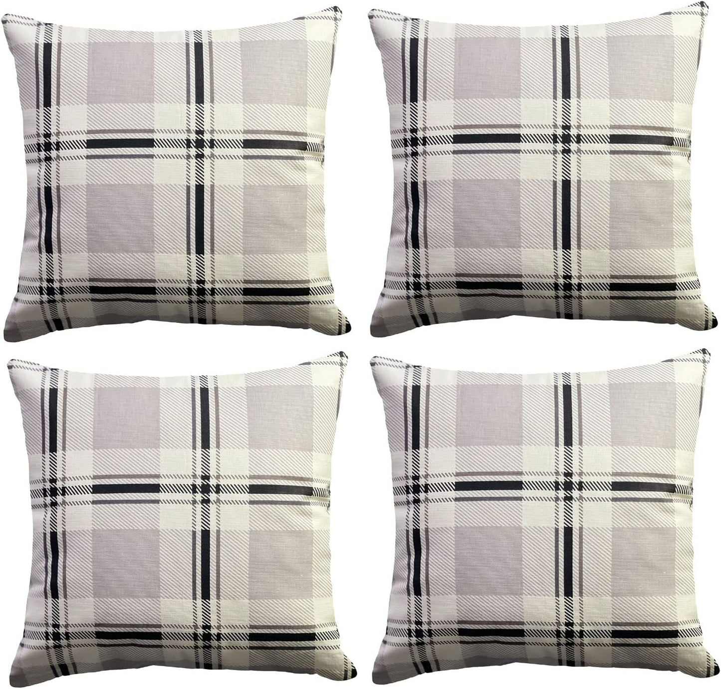 Cushion Cover Pack of 4 Natural Check Cushion 100% Cotton