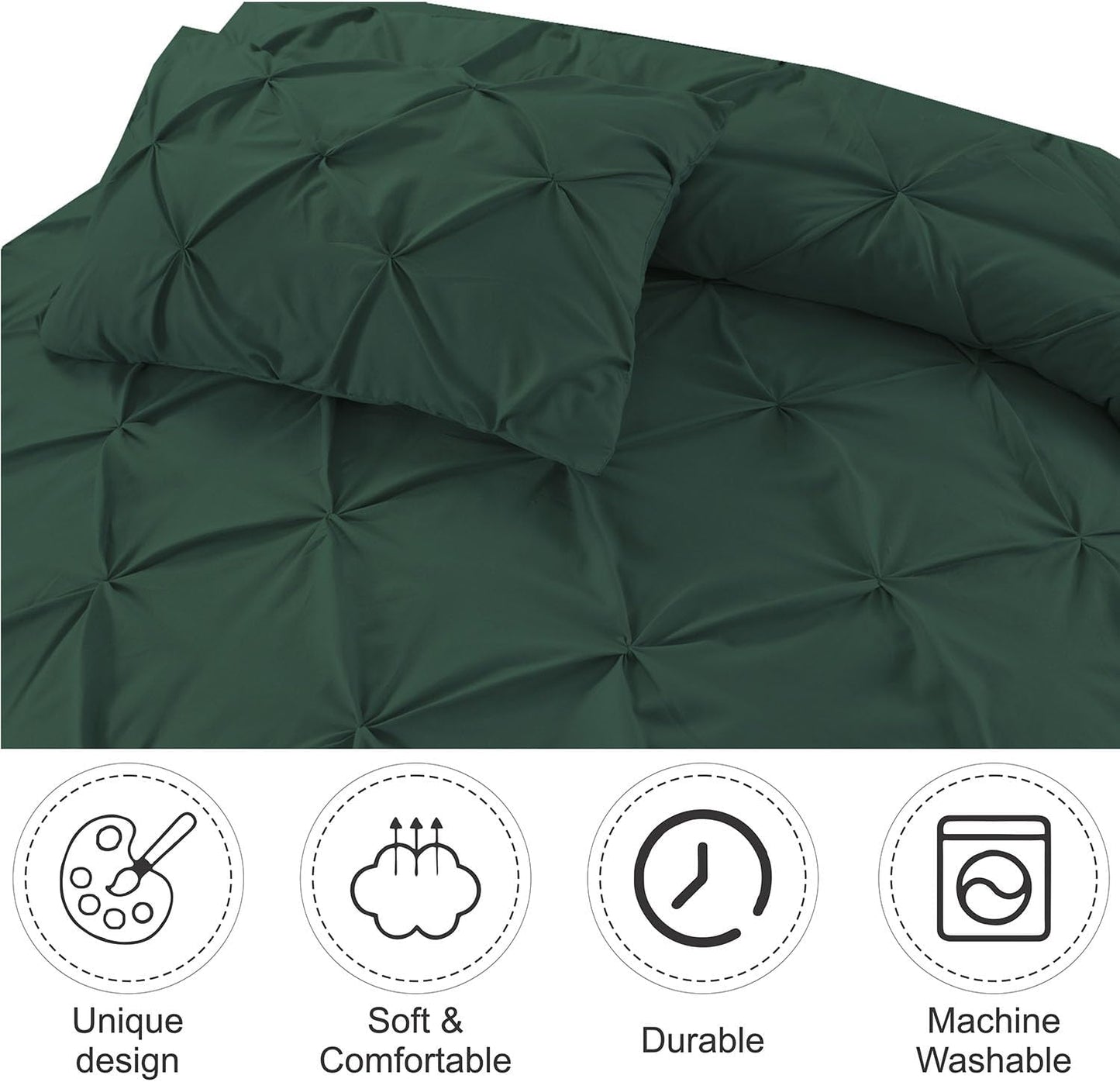 Pintuck Duvet Cover Set Pinch Pleat Soft Microfiber Quilt Cover - 3Pcs